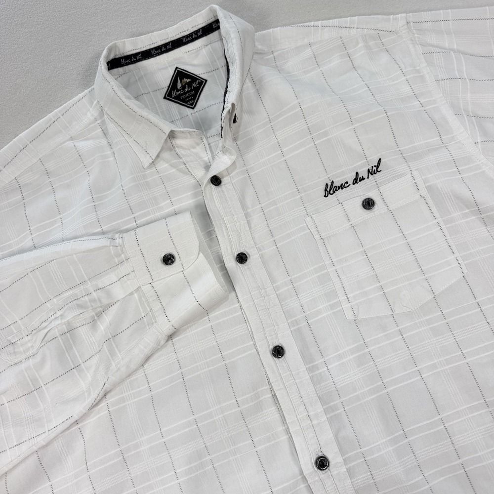 Blanc du Nil Premium Men's XXL White Plaid Woven Long Sleeve Button-Up Shirt